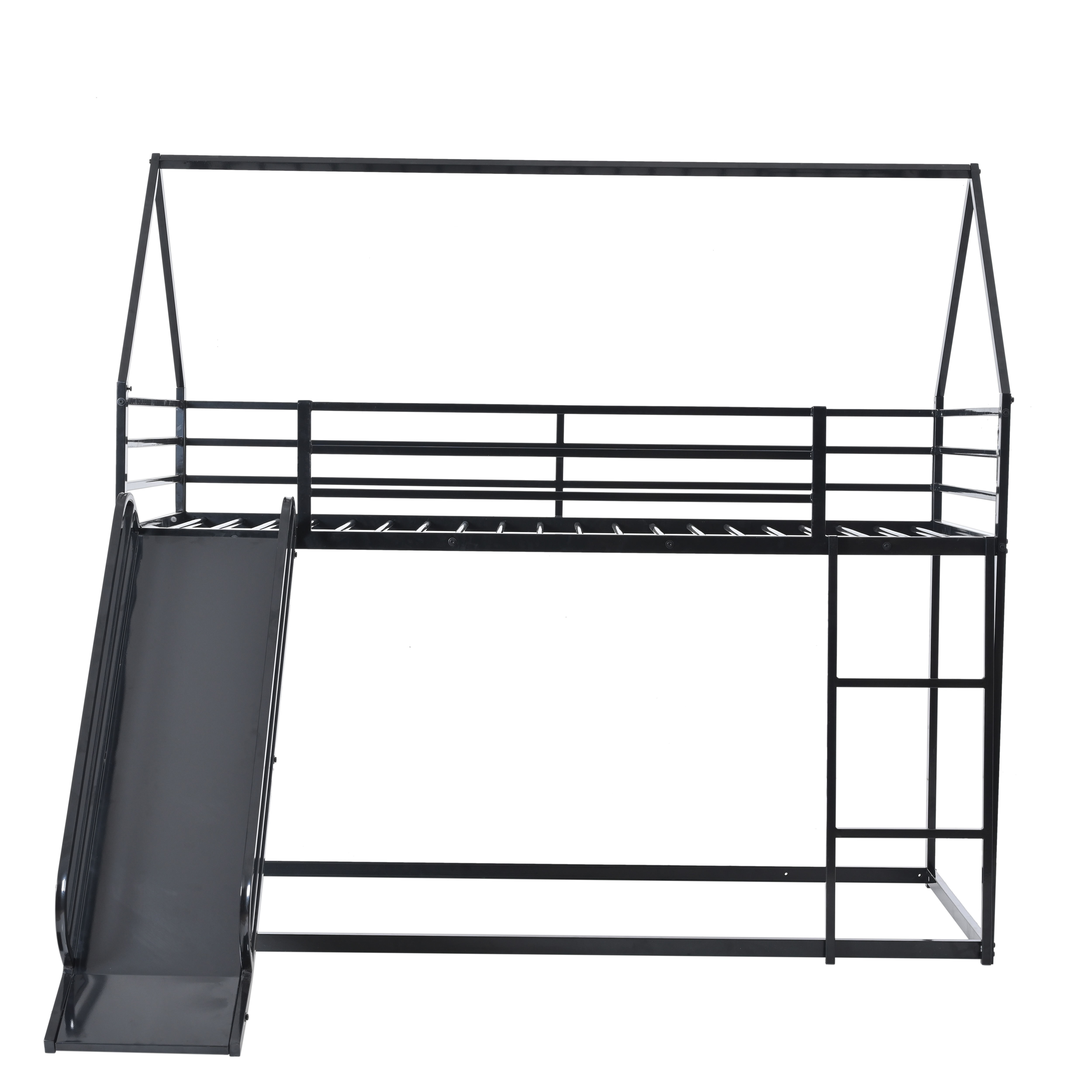 Twin Over Twin House Bed With Ladder And Slider, House Bed, Bunk Bed_voghion.com